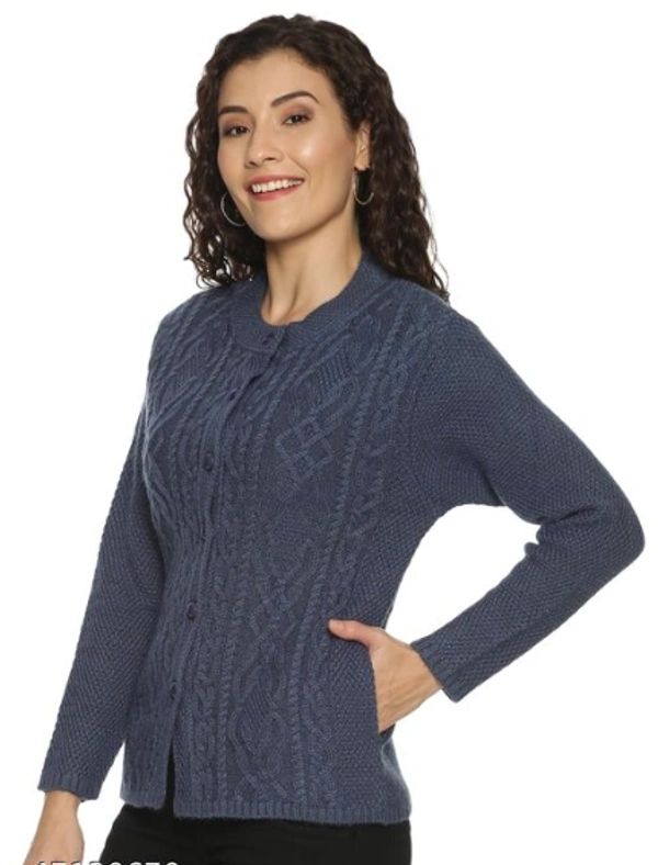 Clapton Acrylic Blend Round Neck Full Sleeve Casual Solid Winter Wear Cardigans For Women - XL, Grey, Wollen, Pack of1